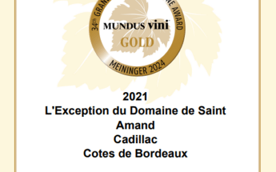 La cuvée rouge Exception 2021 obtient une médaille d’OR au concours Mundus Vini Spring 2024